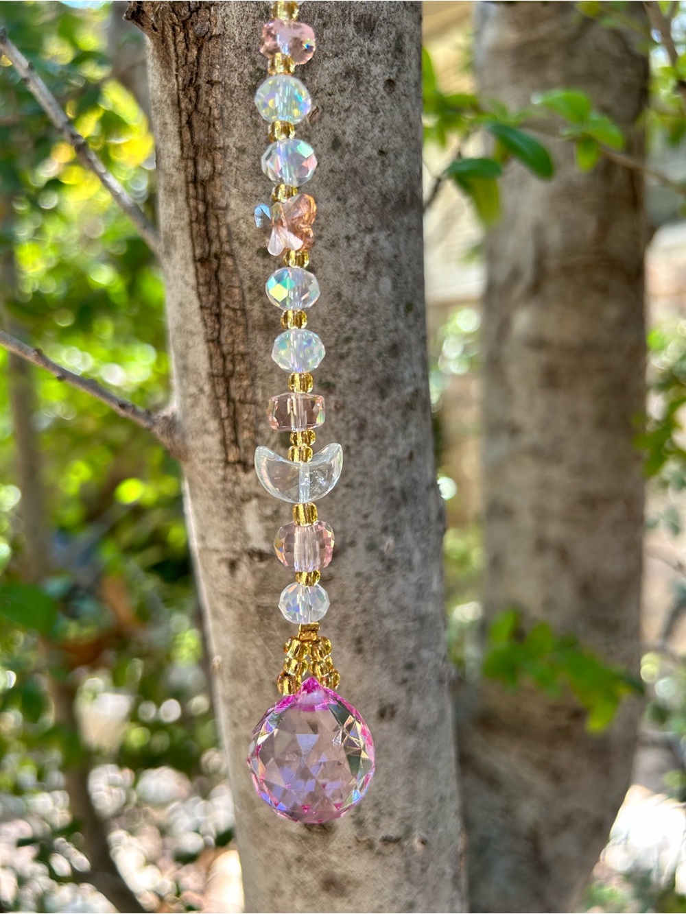 11.5” light pink crystal beaded suncatcher sun charm decor